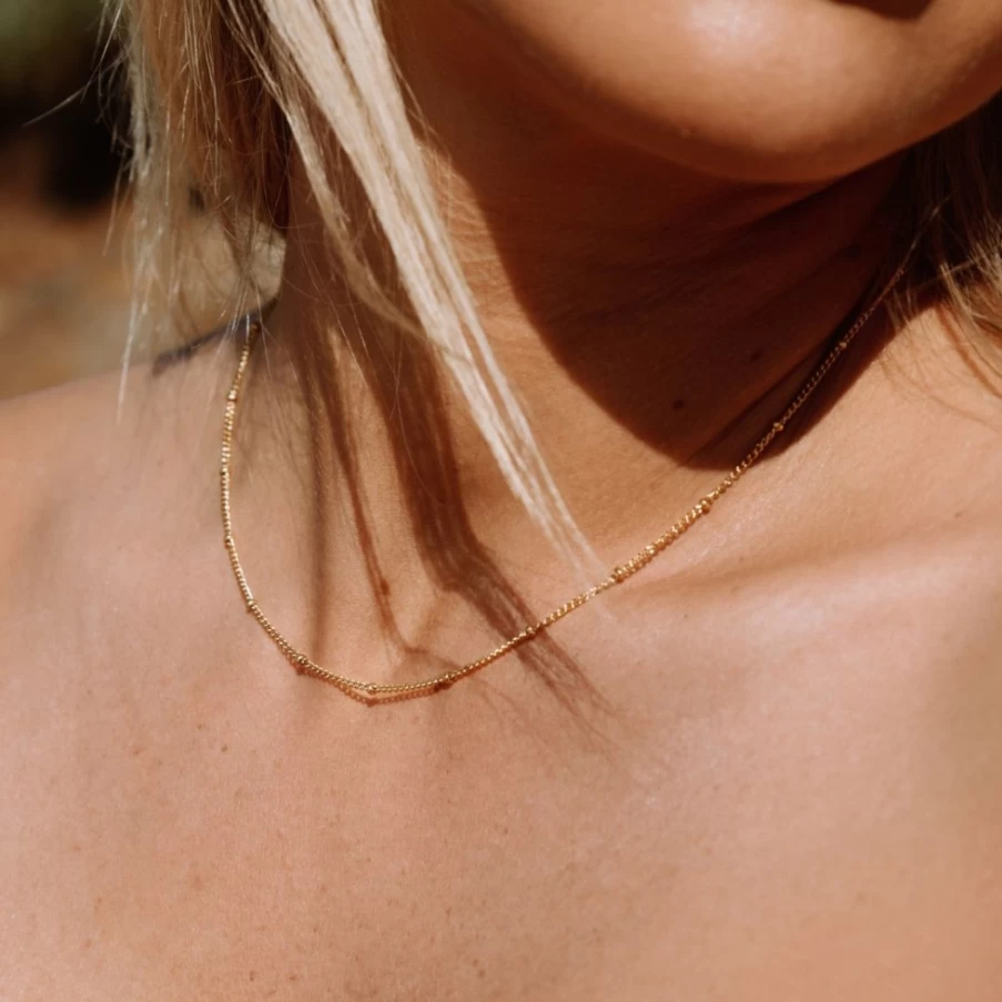 Atolea Jewelry Capri Small Ball Choker Necklace - Minimalist Gold Chain Collar for Women