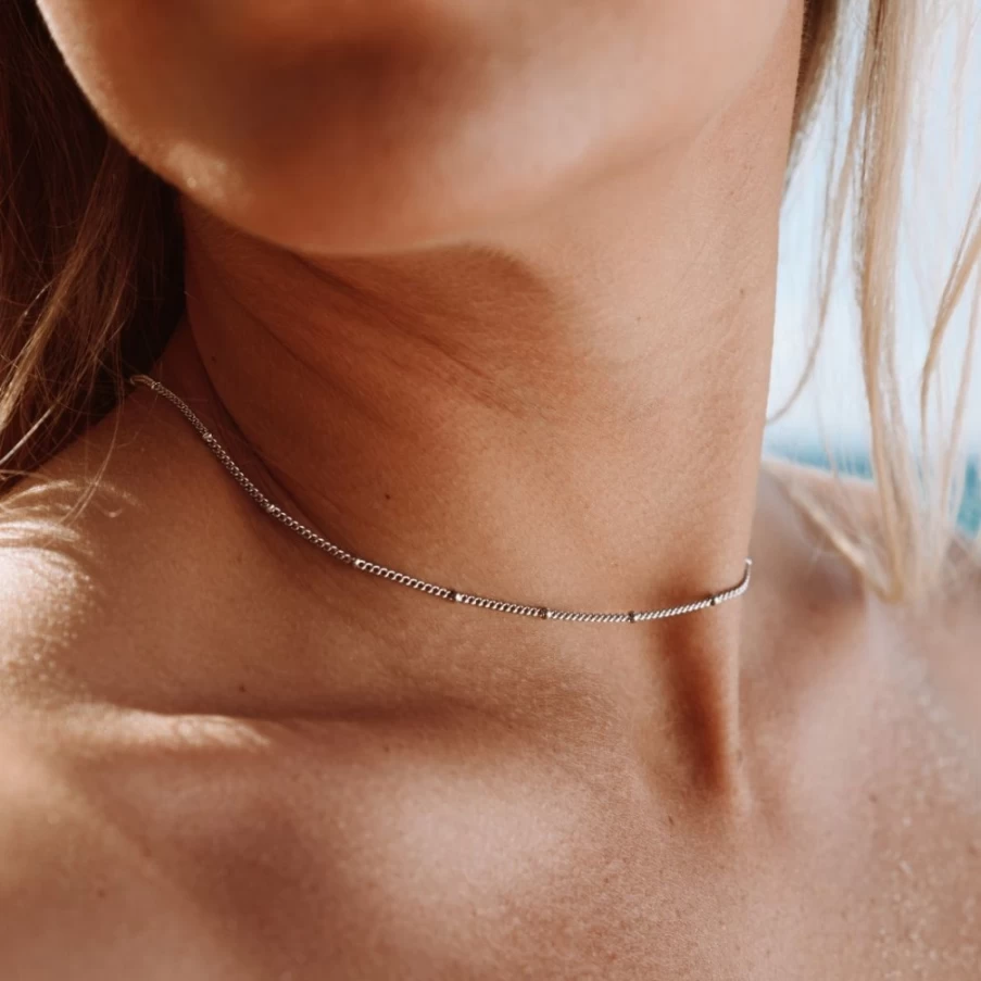 Atolea Jewelry Capri Small Ball Choker Necklace - Minimalist Gold Chain Collar for Women