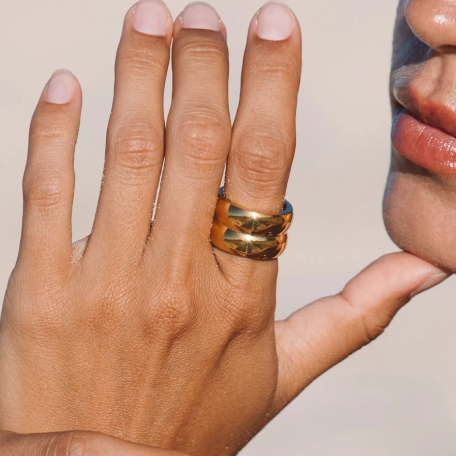 Atolea Jewelry Double Chunky Ring - Bold Statement Ring for Women, Sterling Silver or Gold Plated, Chunky Designer Ring, Gift for Her