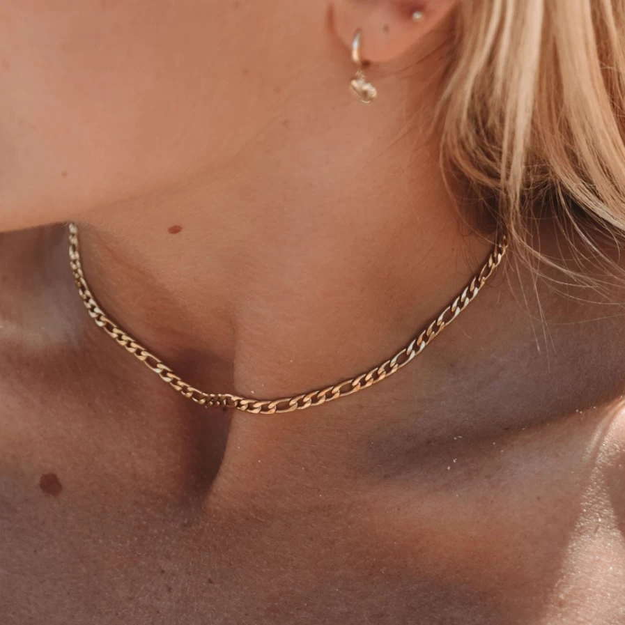 Atoea Jewelry Amalfi Figaro Chain Choker Necklace for Women - Elegant Gold Plated Italian Style Collar
