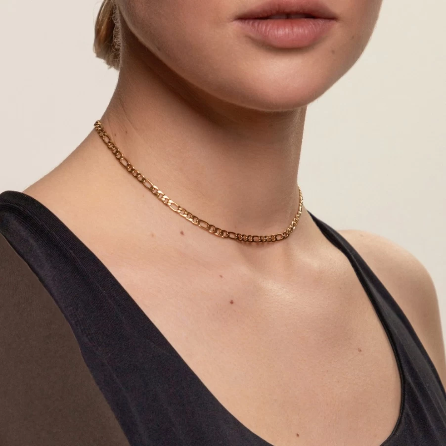 Atoea Jewelry Amalfi Figaro Chain Choker Necklace for Women - Elegant Gold Plated Italian Style Collar
