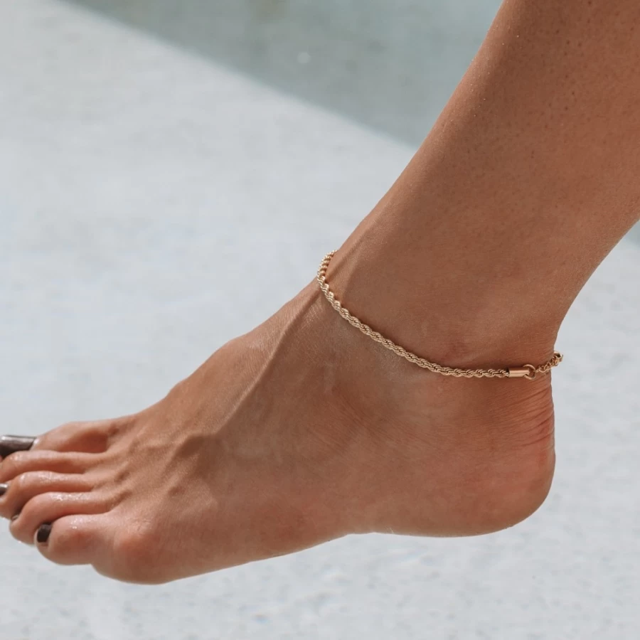 "Atolea Jewelry Calvi Rope Chain Anklet – Sterling Silver Adjustable Ankle Bracelet"