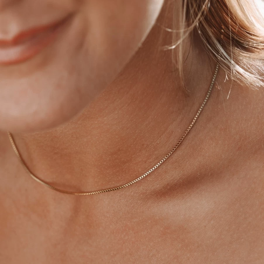 Atolea Jewelry Dainty Box Chain Choker Necklace - Elegant Gold or Silver Delicate Layering Pendant