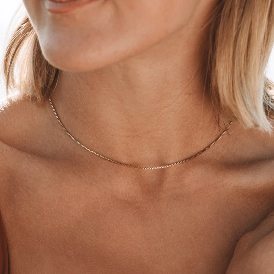 Atolea Jewelry Dainty Box Chain Choker Necklace - Elegant Gold or Silver Delicate Layering Pendant