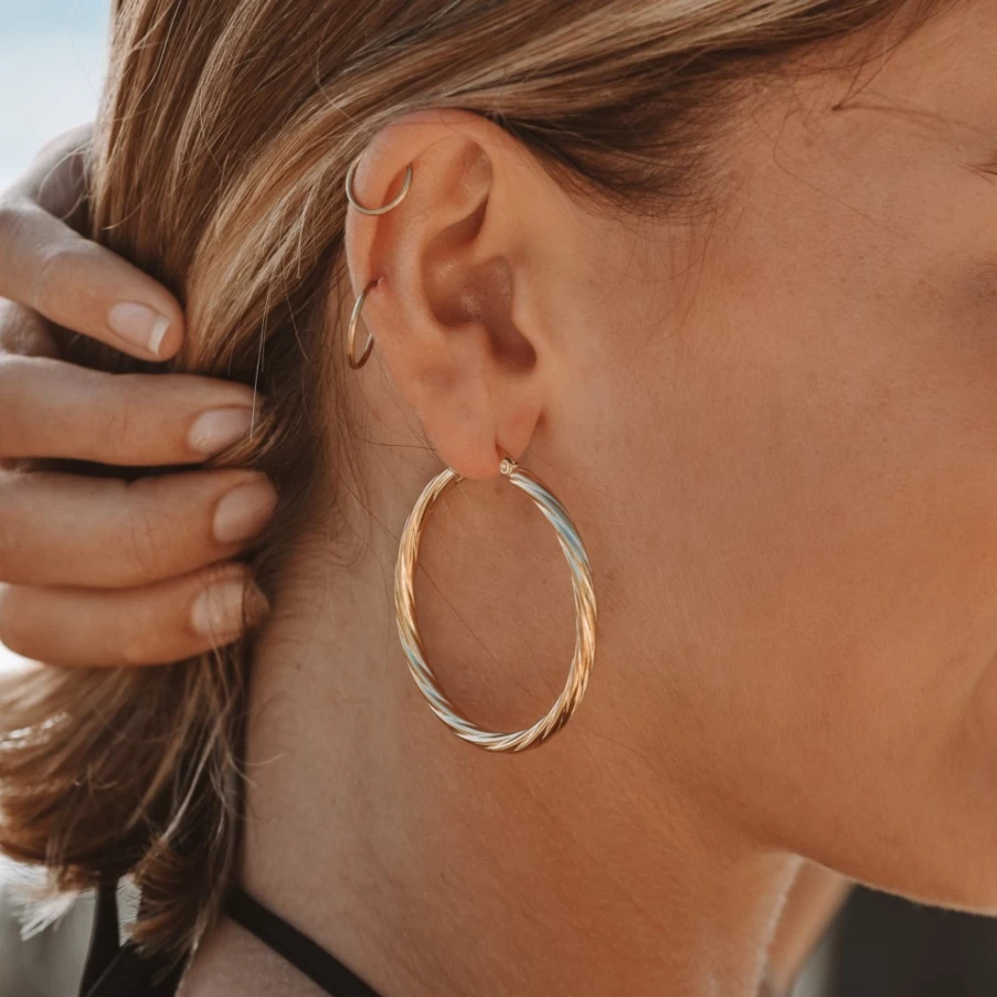 Atolea Jewelry Bold Twisted Hoop Earrings – Stylish Gold-Plated Statement Hoops for Women