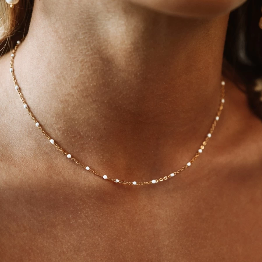 Atolea Jewelry White Beaded Choker Necklace - Elegant Boho Pearl Collar for Women