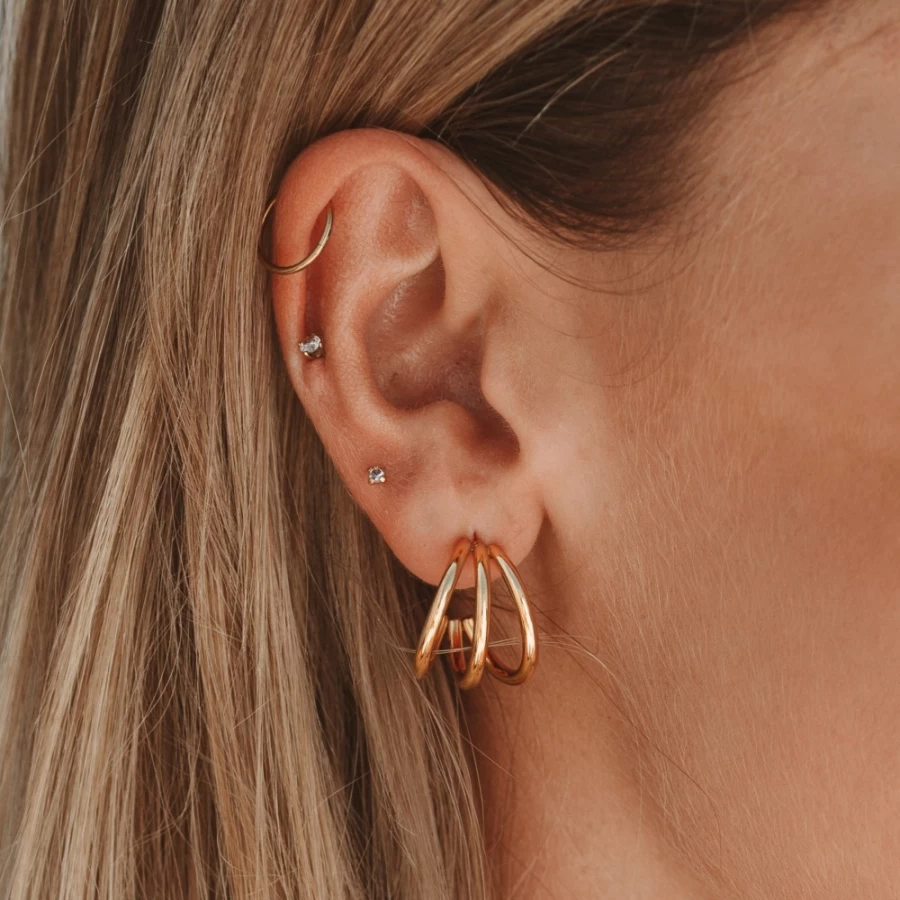 Atolea Jewelry Triple Hoop Earrings for Women - Stylish Gold/Silver Stackable Hoops