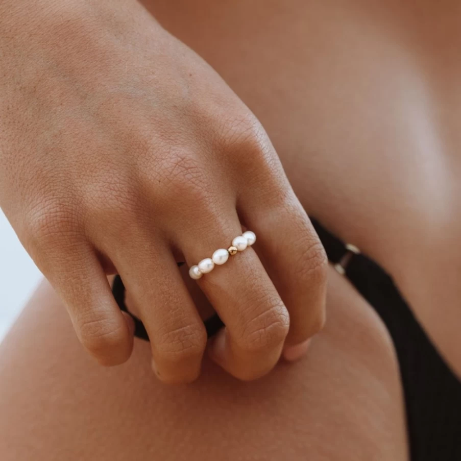 Atolea Jewelry Genuine Freshwater Pearl Ring - Elegant Handmade Silver Pearl Band for Women