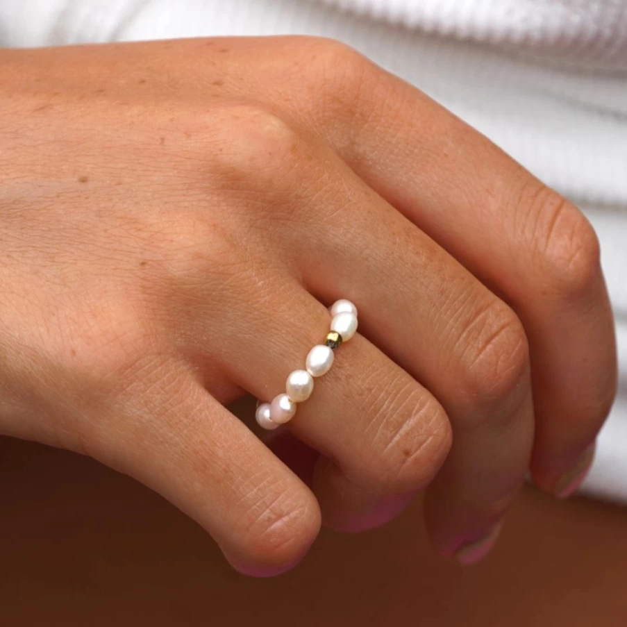 Atolea Jewelry Genuine Freshwater Pearl Ring - Elegant Handmade Silver Pearl Band for Women