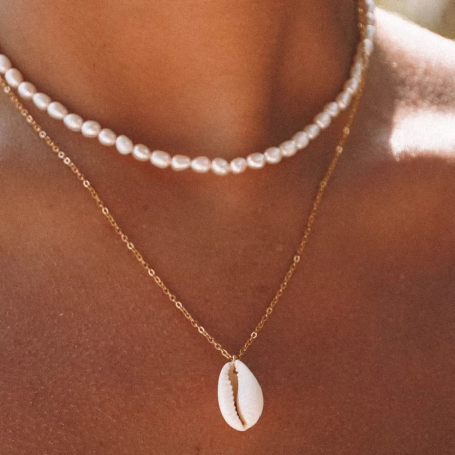 Atolea Jewelry Cowrie Shell Pendant Necklace - Handmade Beachy Seashell Jewelry for Women