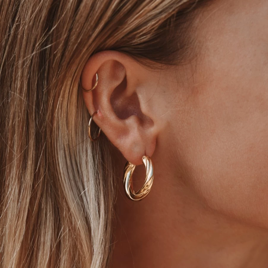 Atolea Jewelry Everyday Twisted Hoops - 14K Gold Plated Huggie Earrings for Women