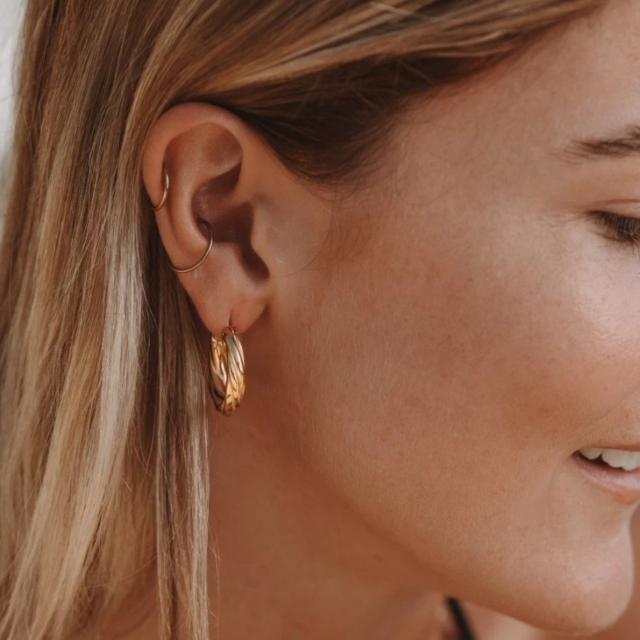 Atolea Jewelry Everyday Twisted Hoops - 14K Gold Plated Huggie Earrings for Women