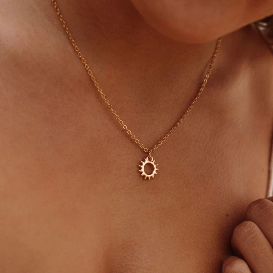 Atolea Jewelry Sun Pendant Necklace - Gold Solar Charm Pendant for Women