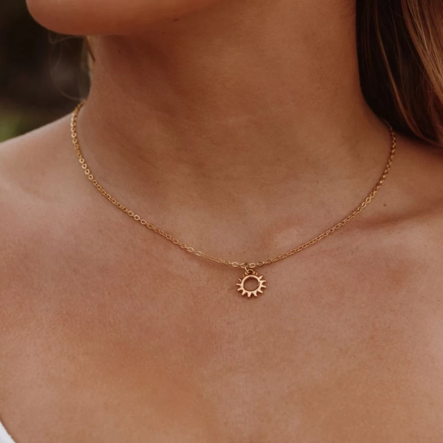 Atolea Jewelry Sun Pendant Necklace - Gold Solar Charm Pendant for Women