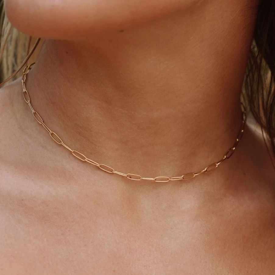 Atolea Jewelry Cozumel Paperclip Choker Necklace - Trendy Gold Layered Chain Collar for Women