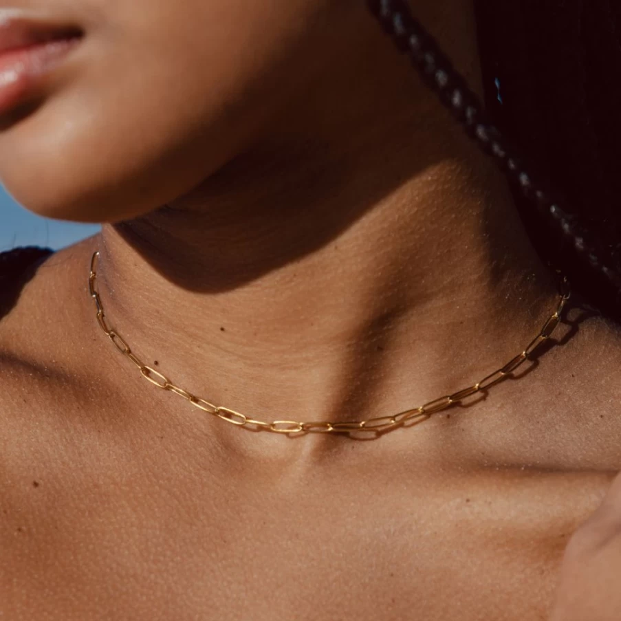 Atolea Jewelry Cozumel Paperclip Choker Necklace - Trendy Gold Layered Chain Collar for Women