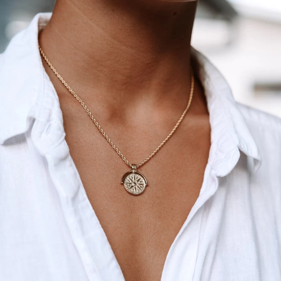 Atolea Jewelry Golden Sun Pendant Necklace - 18K Gold Plated Solar Charm for Women