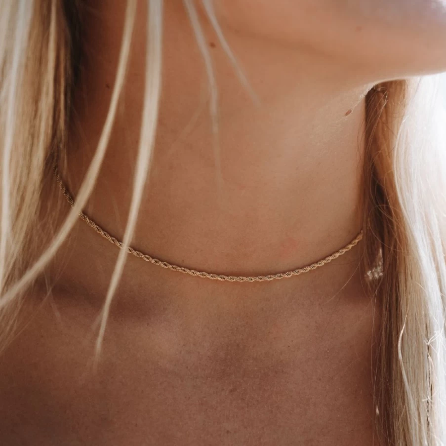 Atolea Jewelry Calvi Rope Chain Necklace - 14K Gold Plated Dainty Layering Necklace for Women