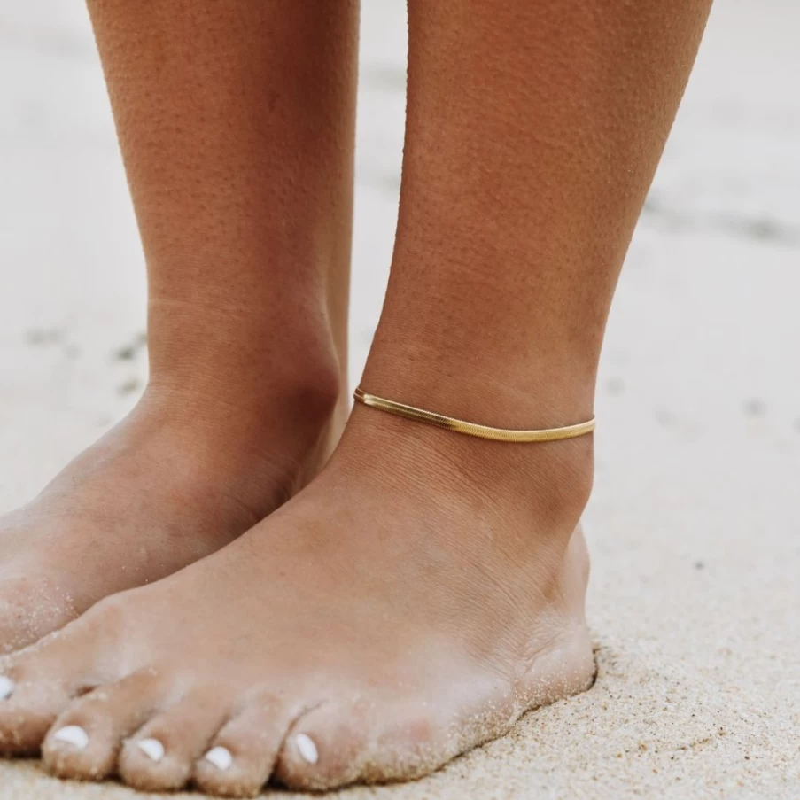 Atolea Jewelry Kauai Herringbone Anklet - Handmade Adjustable Ankle Bracelet for Women