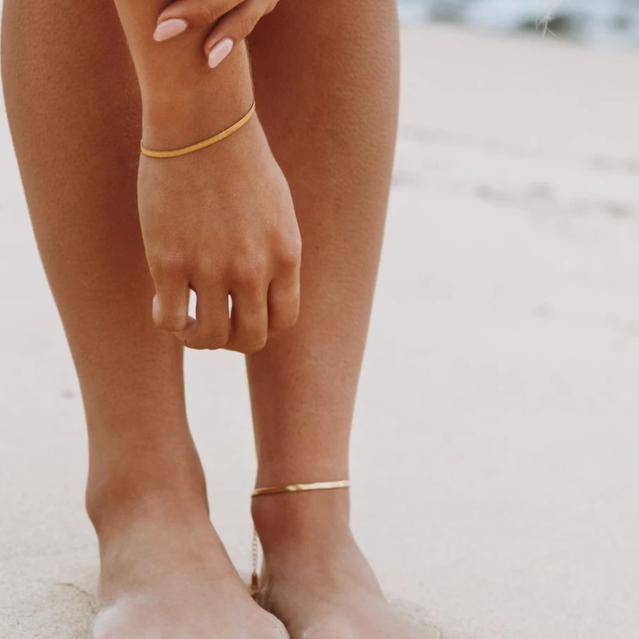Atolea Jewelry Kauai Herringbone Anklet - Handmade Adjustable Ankle Bracelet for Women