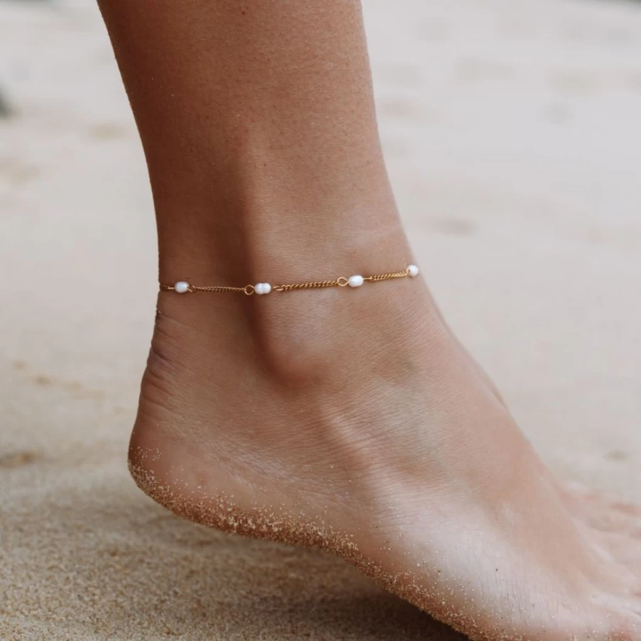 Atolea Jewelry Genuine Freshwater Pearl Anklet Bracelet for Women - Elegant Adjustable Ankle Chain Gift