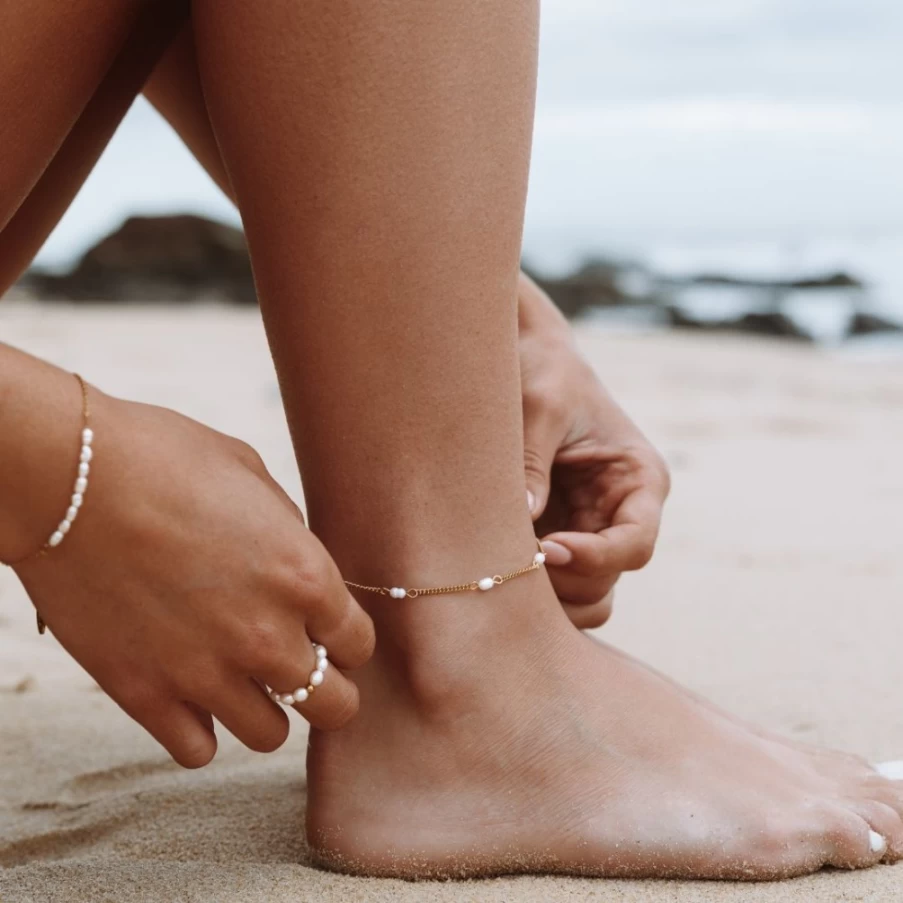 Atolea Jewelry Genuine Freshwater Pearl Anklet Bracelet for Women - Elegant Adjustable Ankle Chain Gift
