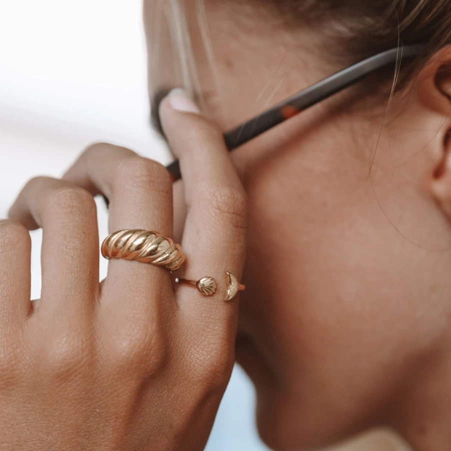 Atolea Jewelry Croissant Ring - Elegant Crescent Moon Gold Plated Dainty Ring for Women