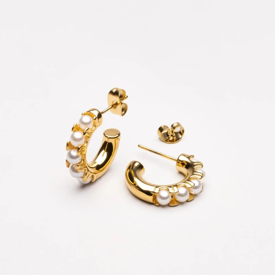 Atolea Jewelry Mini Pearl Huggie Hoop Earrings - Dainty Gold Huggies for Women