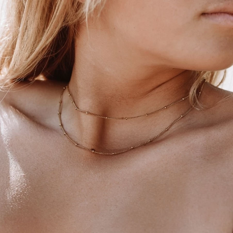 Atolea Jewelry Ornos Layered Choker Necklace for Women, Trendy Stackable Gold Plated Chain Necklace, Elegant Layered Necklace Gift