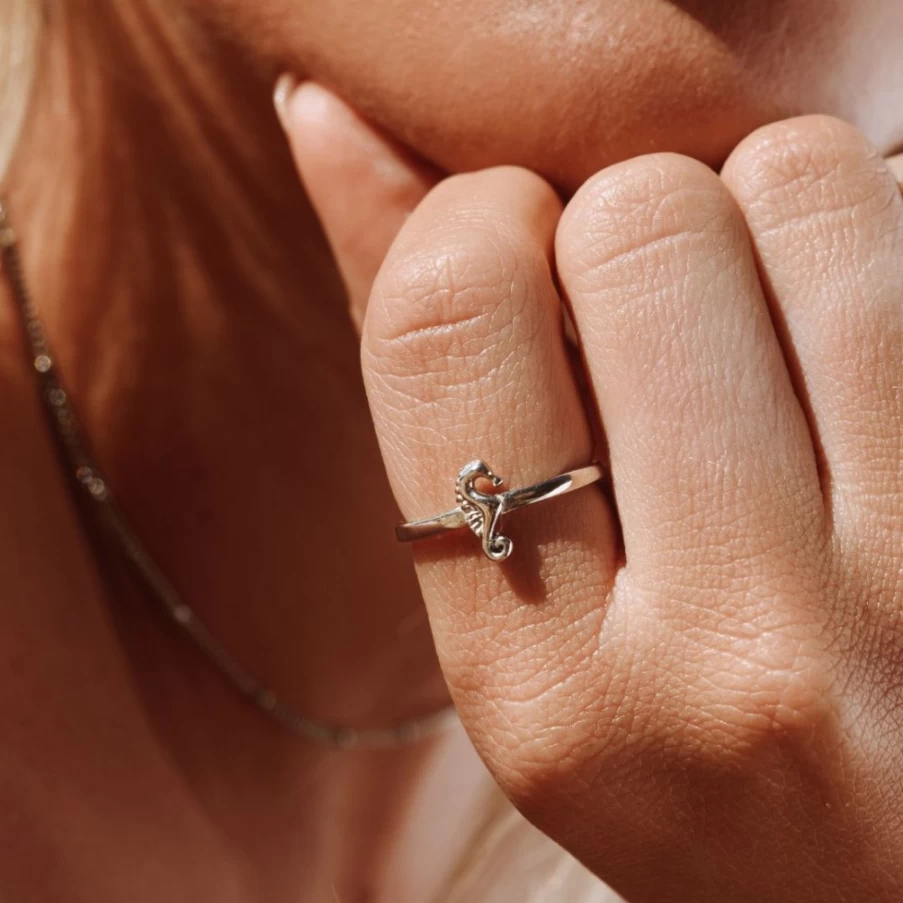 Atolea Jewelry Seahorse Ring - Sterling Silver Ocean-Inspired Dainty Band for Women